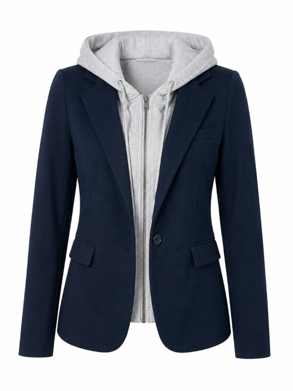 Liverpool Removable Hooded Blazer Women XS Cadet Blue Layered Sporty MSRP $139!